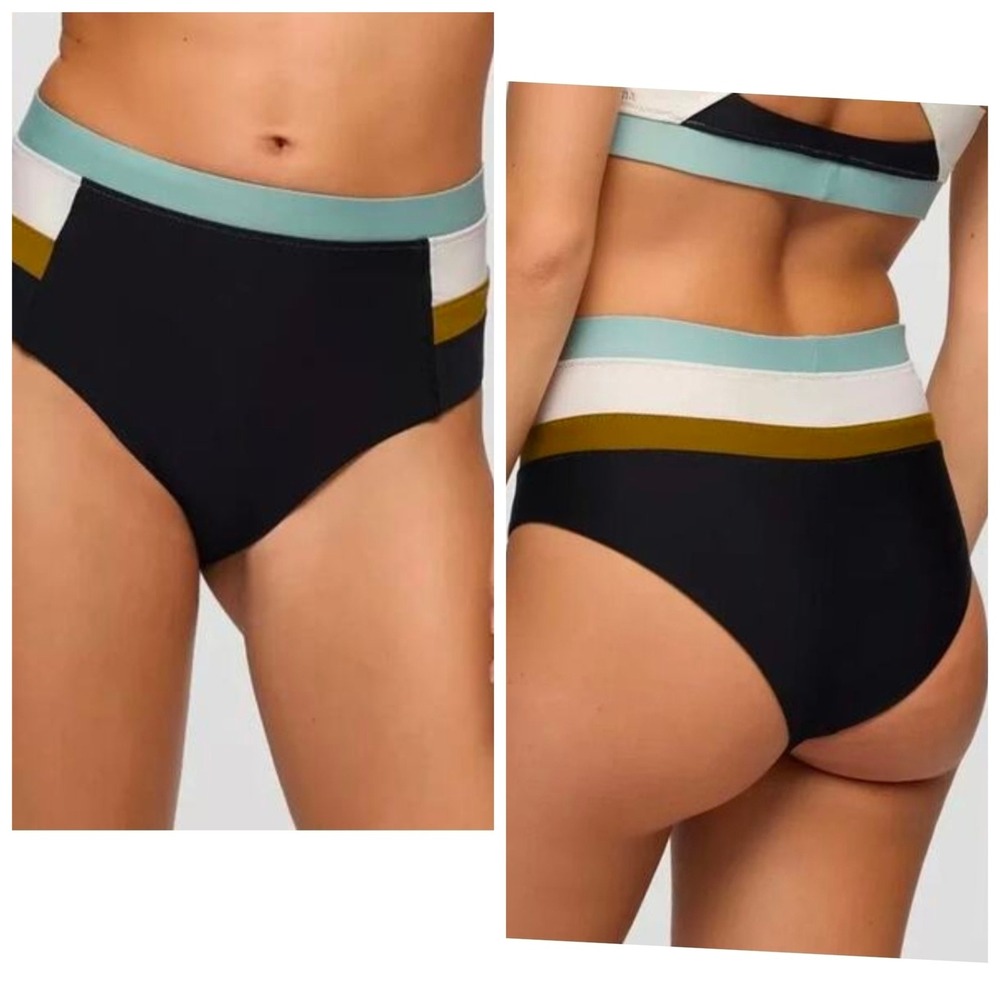 Prana Baja Bound Swim Bottoms Womens Medium Black Colorblock NWT High Rise sport